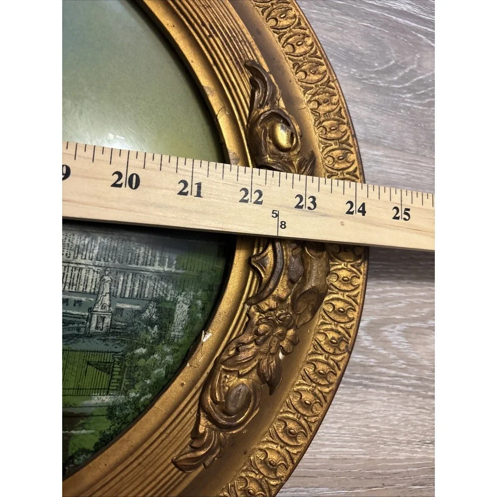 Antique Reverse Painted Bubble Glass Versailles France Gilded Oval Frame 24